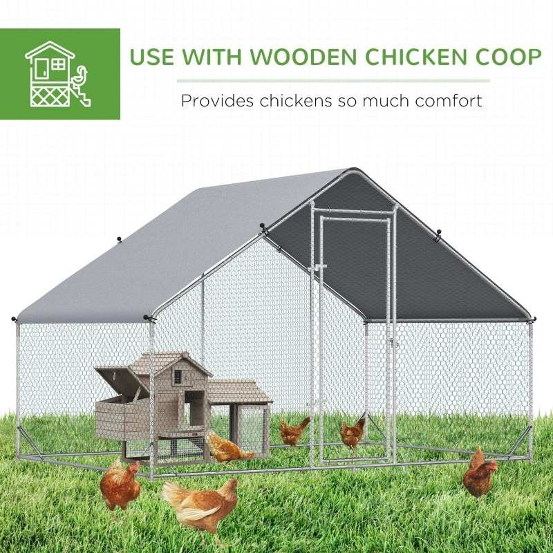 PawHut 9.8' x 6.6' x 6.6' Chicken Coop Cage, Outdoor Hen House w/Cover & Lockable Door