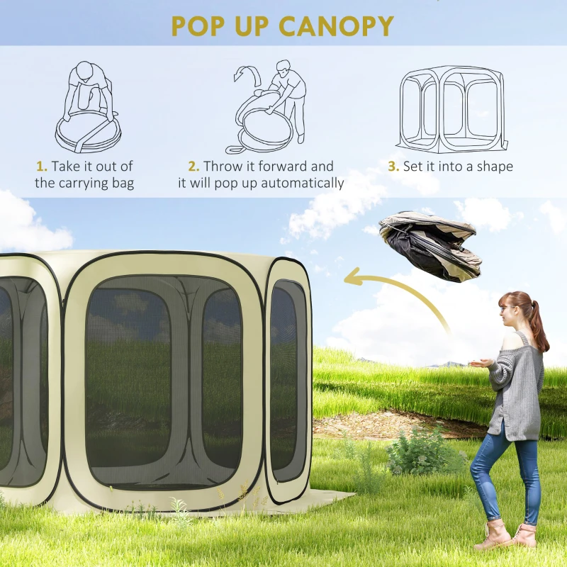 Outsunny 11 x 11ft Pop Up Screen Tent, UPF50+ Portable Camping Gazebo Screen House with Carry Bag, Beige