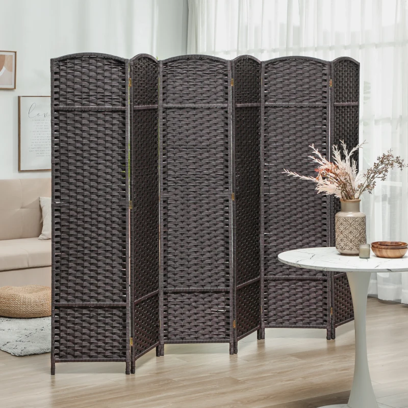 HOMCOM Folding Room Divider Screen 6 Panel 5.6 ' Tall Privacy Screen Freestanding Room Partition for Home Office, Brown