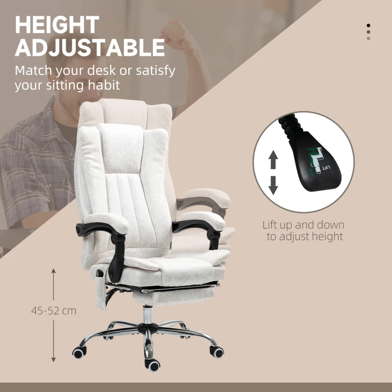 Vinsetto Massage Office Chair with 6 Points and Heat, Reclining Computer Chair with Adjustable Height and Footrest, White