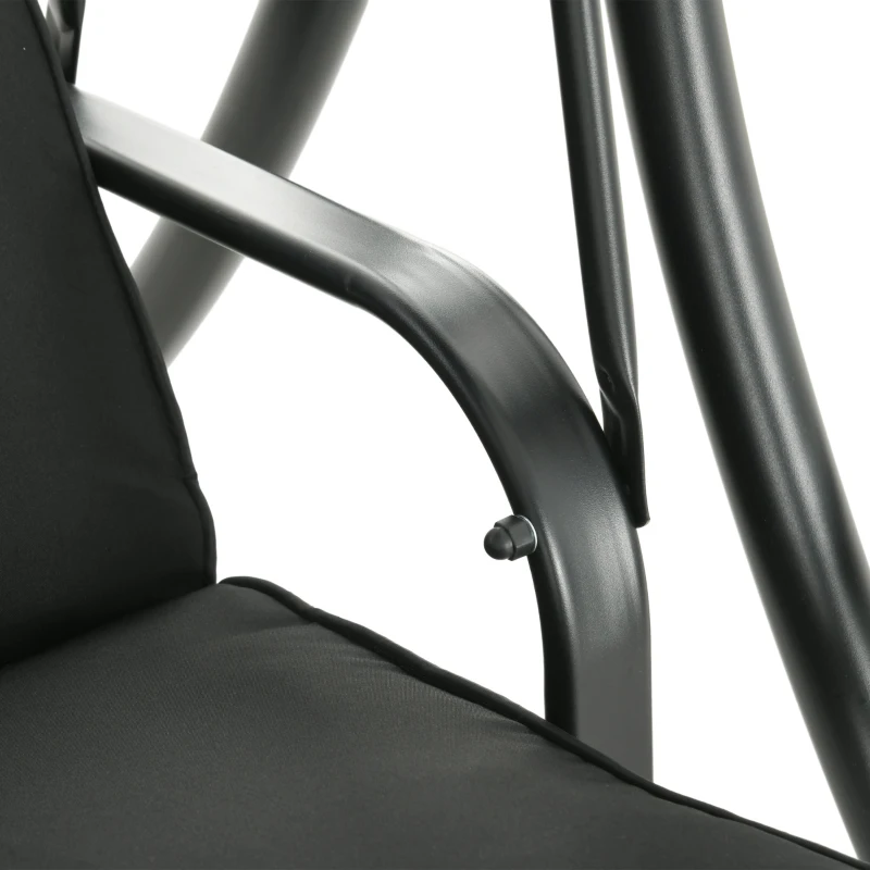 Outsunny 3 Seat Outdoor Swing Chair Steel Swing Bench Porch Swing With Adjustable Canopy & Coffee Tables & Cushion for Patio Garden, Black