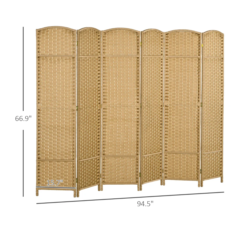 HOMCOM Folding Room Divider Screen 6 Panel 5.6 ' Tall Privacy Screen Freestanding Room Partition for Home Office, Nature Wood