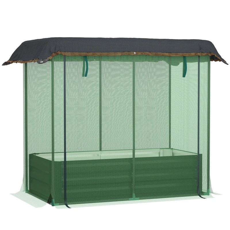 Outsunny Galvanized Steel Planter Box with Crop Cage and Shade Cloth, Raised Garden Bed for Flowers, Vegs and Herbs