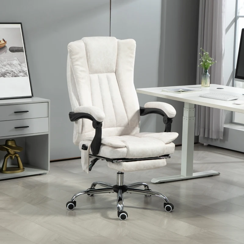 Vinsetto Massage Office Chair with 6 Points and Heat, Reclining Computer Chair with Adjustable Height and Footrest, White