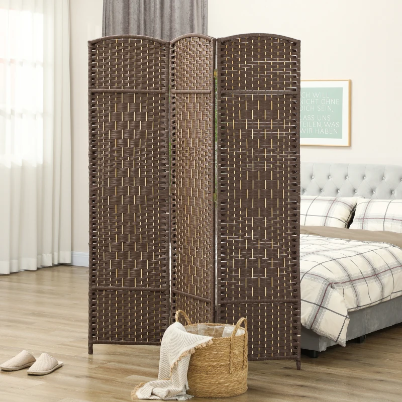 HOMCOM Folding Room Divider Screen 3 Panel 6' Tall Privacy Screen Freestanding Wood Partition for Home Office, Brown