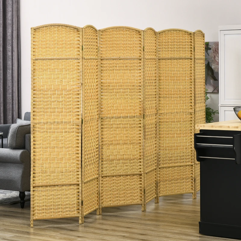 HOMCOM Folding Room Divider Screen 6 Panel 6' Tall Privacy Screen Freestanding Wood Partition for Home Office, Nature Wood