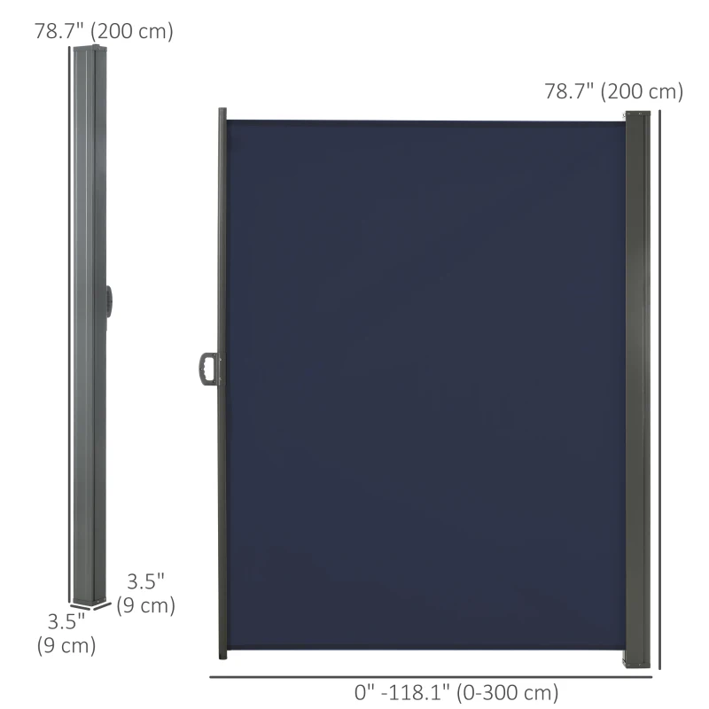 Outsunny 118" x 79"  Outdoor Folding Privacy Screen Retractable Side Awning Patio with Resistance to UV Rays and Wind Dark Blue