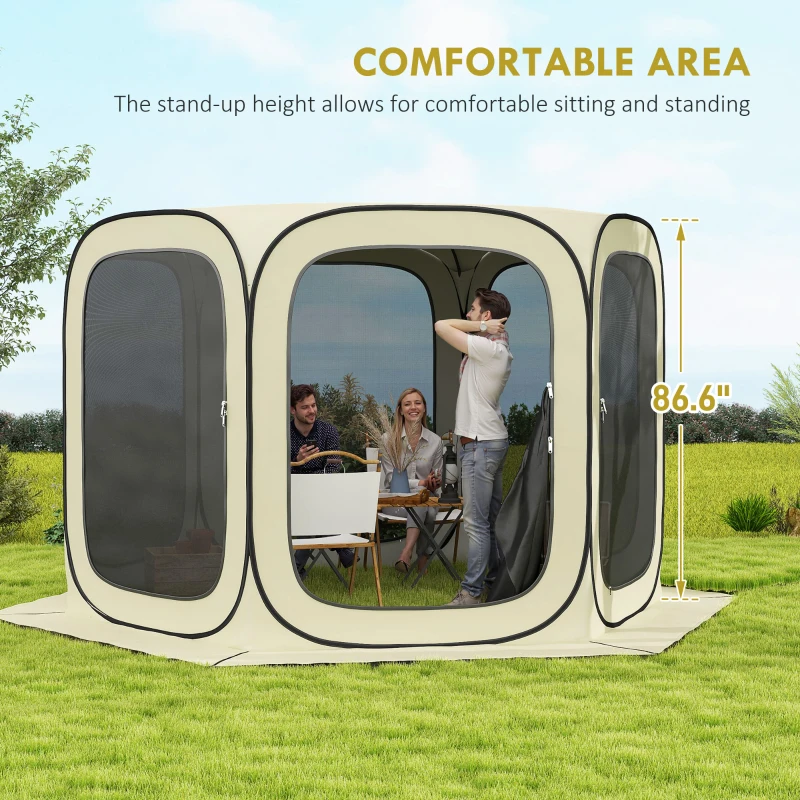Outsunny 11 x 11ft Pop Up Screen Tent, UPF50+ Portable Camping Gazebo Screen House with Carry Bag, Beige