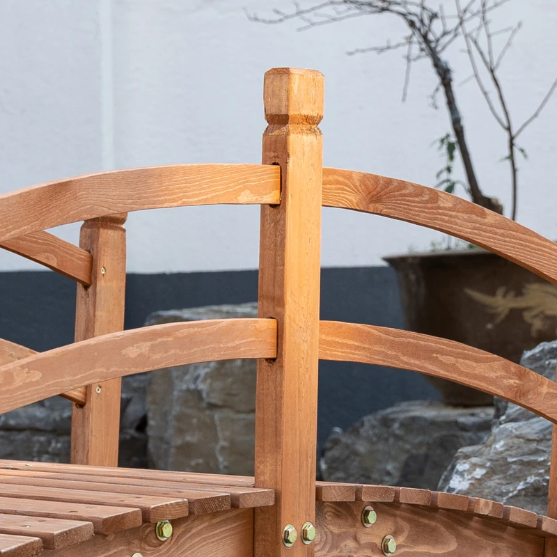 Outsunny 5FT Wooden Garden Bridge Classic Arc Footbridge with Guardrails for Stream Pond Walkway, Orange