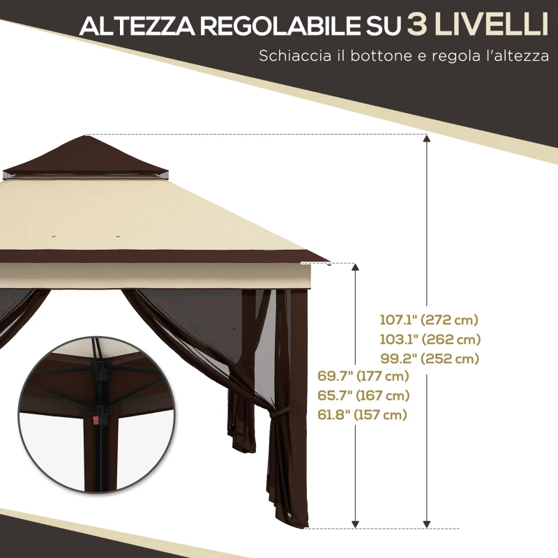 Outsunny 10.7 x 10.7ft Pop Up Gazebo, Adjustable Instant Sun Shelter with UV30+ Roof Cover, Removable Mesh Curtains, Beige