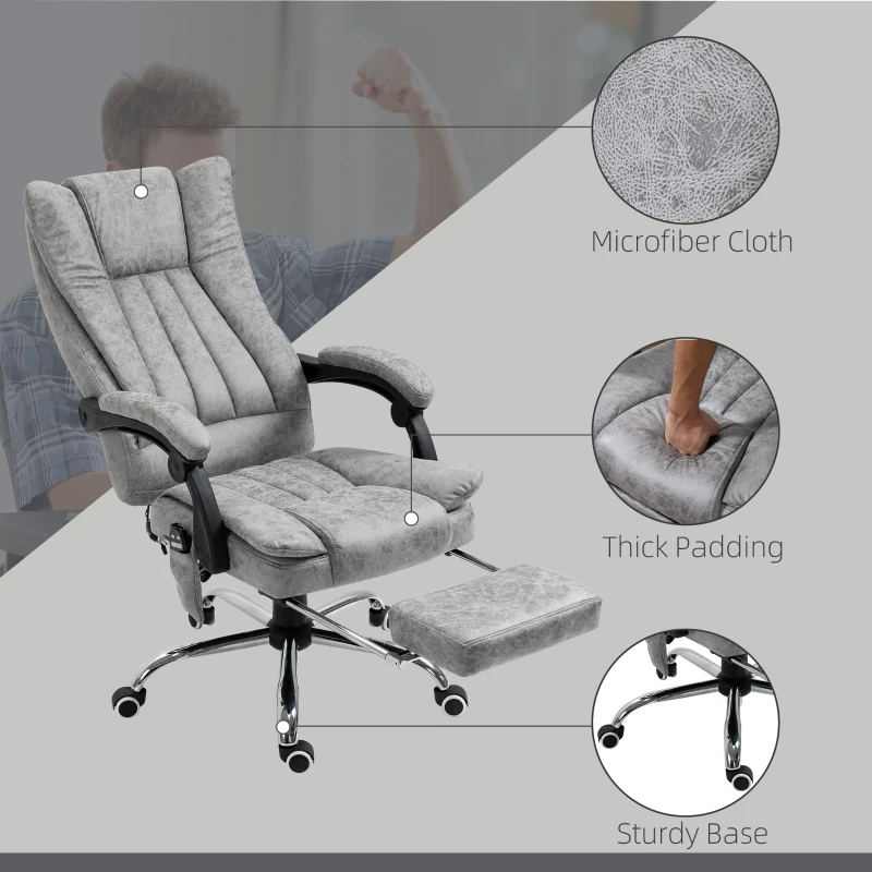 Vinsetto Massage Office Chair with 6 Points and Heat, Reclining Computer Chair with Adjustable Height and Footrest, Gray