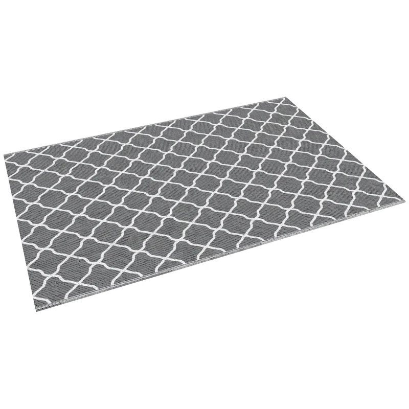 Outsunny Waterproof  Outdoor Rug, 6' x 9' RV Rug Reversible Mat for Backyard, Deck, Picnic, Beach, Camping, Grey & White Net