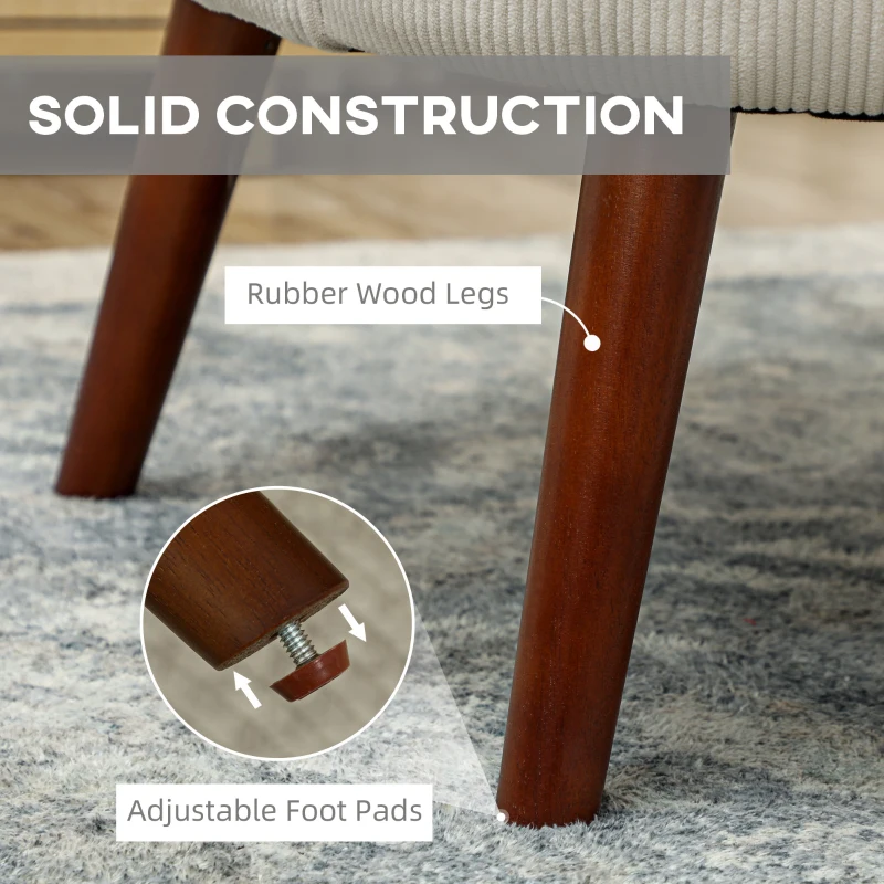 HOMCOM Modern Accent Chair, Upholstered Armchair with Solid Wood Legs and Lumbar Pillow for Living Room, Cream White