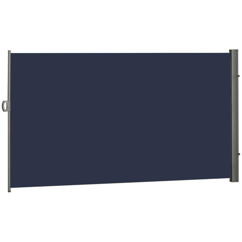 Outsunny 118" x 79"  Outdoor Folding Privacy Screen Retractable Side Awning Patio with Resistance to UV Rays and Wind Dark Blue