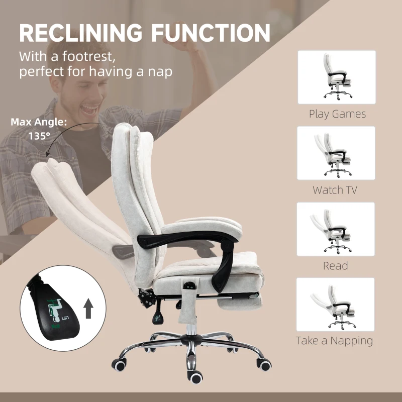 Vinsetto Massage Office Chair with 6 Points and Heat, Reclining Computer Chair with Adjustable Height and Footrest, White