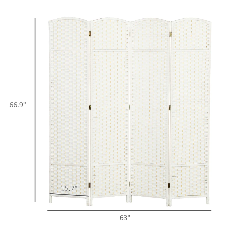 HOMCOM Folding Room Divider Screen 4 Panel 5.6 ' Tall Privacy Screen Freestanding Room Partition for Home Office, White