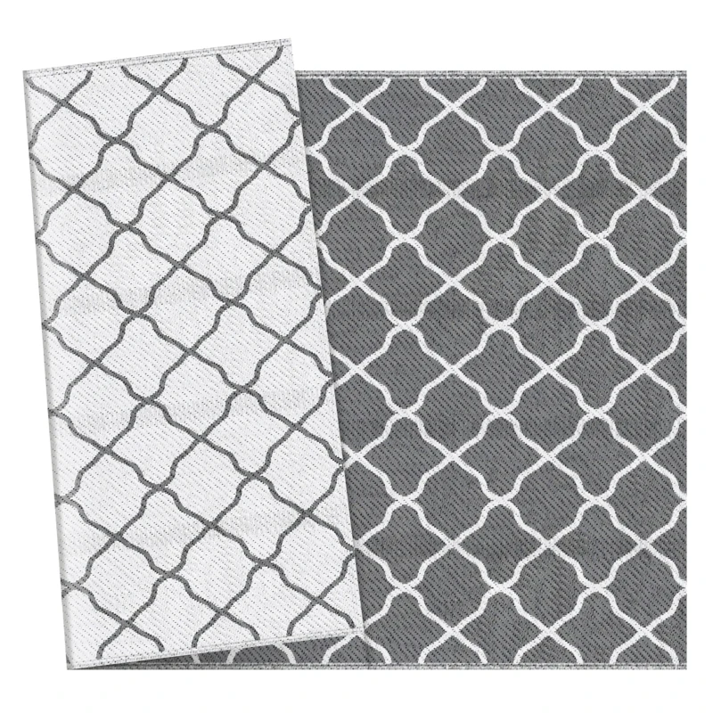 Outsunny Waterproof  Outdoor Rug, 6' x 9' RV Rug Reversible Mat for Backyard, Deck, Picnic, Beach, Camping, Grey & White Net