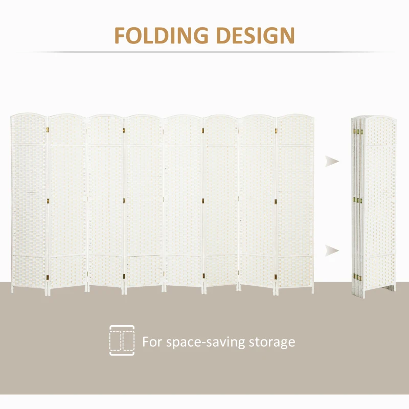 HOMCOM Folding Room Divider Screen 8 Panel 5.6 ' Tall Privacy Screen Freestanding Room Partition for Home Office, White