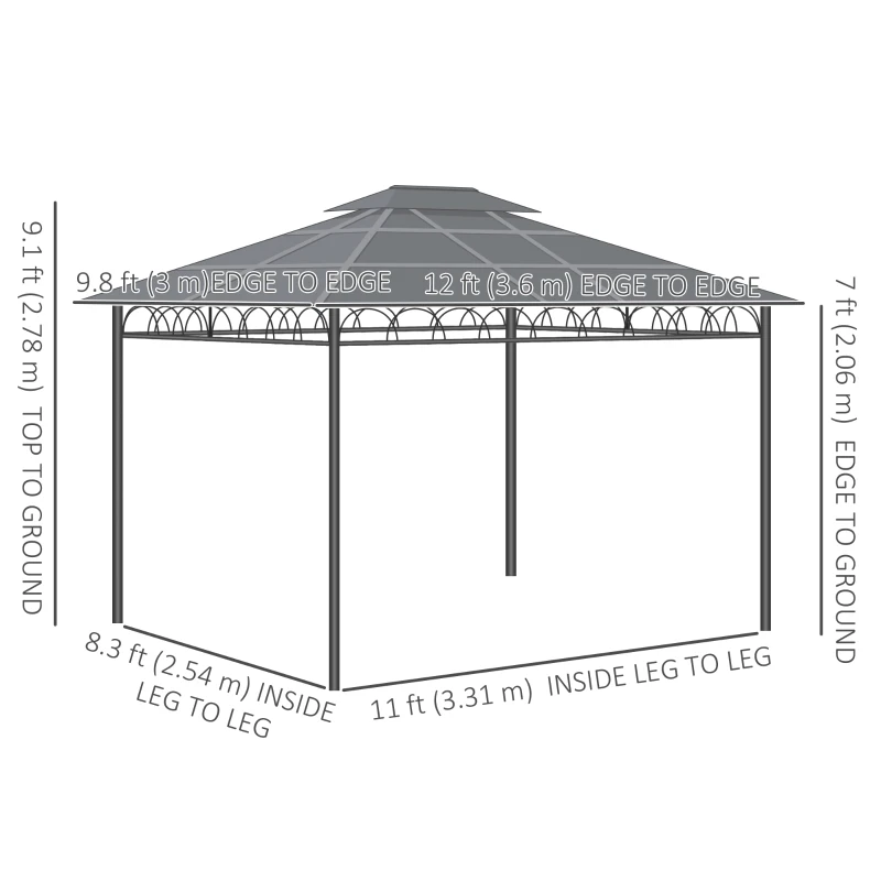 Outsunny 10' x 12' Outdoor Hardtop Gazebo Canopy w/ Double PC Roof, Steel Frame, Nettings, Curtains for Garden Lawn Deck, Khaki