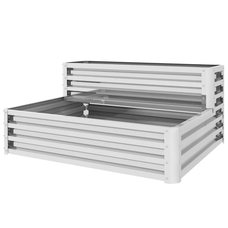 Outsunny 2 Tier Galvanized Raised Garden Bed, Steel Planter Box for Vegetables, Flowers, Herbs, 47" x 40" x 23", Silver