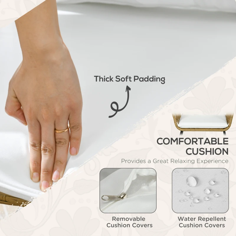 Outsunny 5 Piece PE Rattan Outdoor Furniture Set with Cushioned Chairs, Loveseat Sofa & Stackable Coffee Tables, Cream White