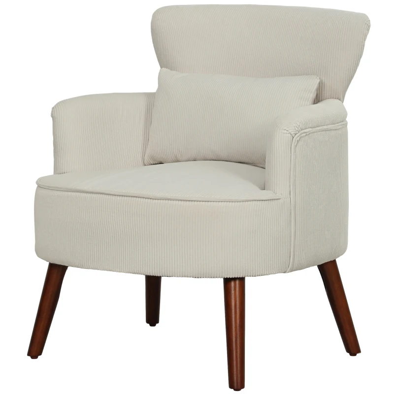 HOMCOM Modern Accent Chair, Upholstered Armchair with Solid Wood Legs and Lumbar Pillow for Living Room, Cream White