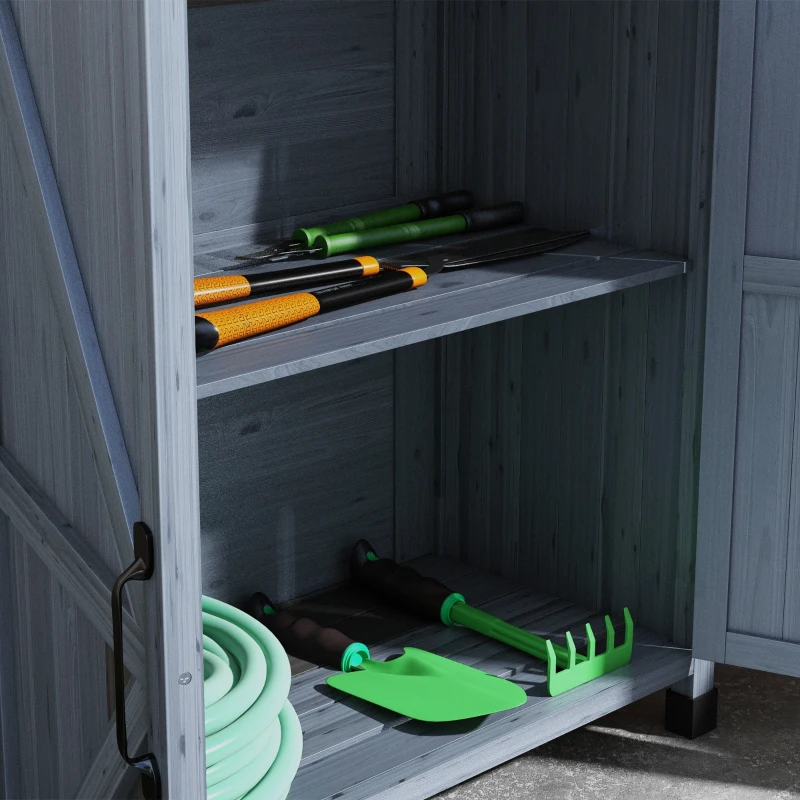 Outsunny Outdoor Wooden Potting Bench with Storage Cabinet, Shelves, Galvanized Plated Tabletop for Backyard, Balcony, Gray