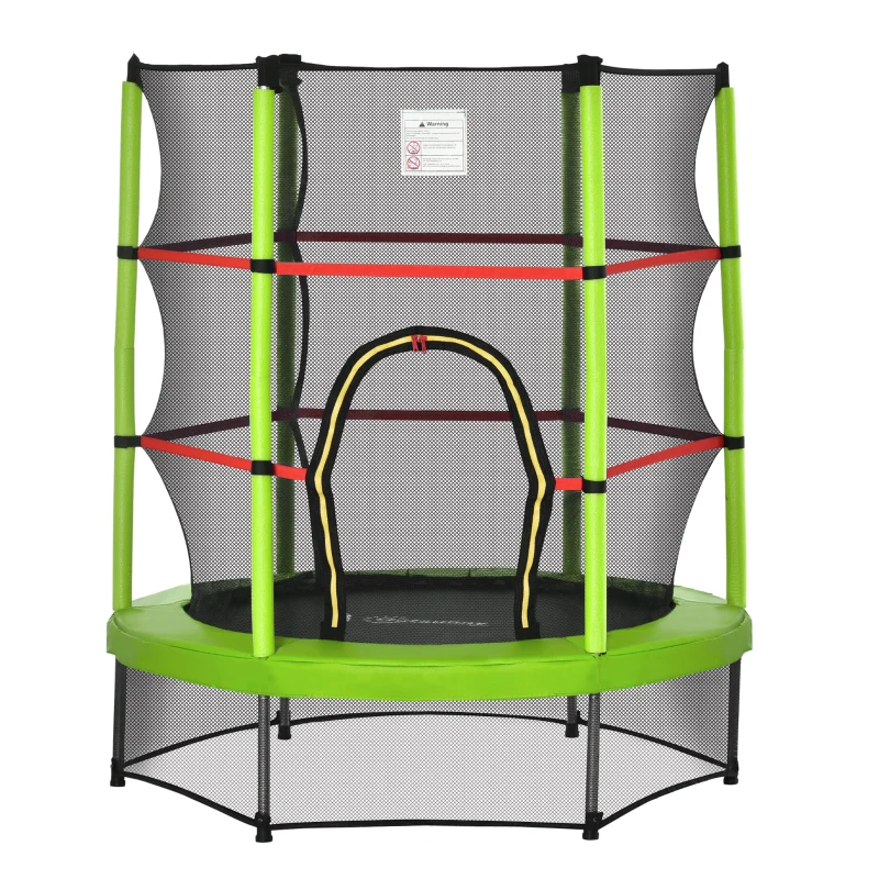 Outsunny 55" Kids Trampoline with Enclosure Net for Indoor/Outdoor, Trampoline for Boys and Girls Age 3-6 Years, Green