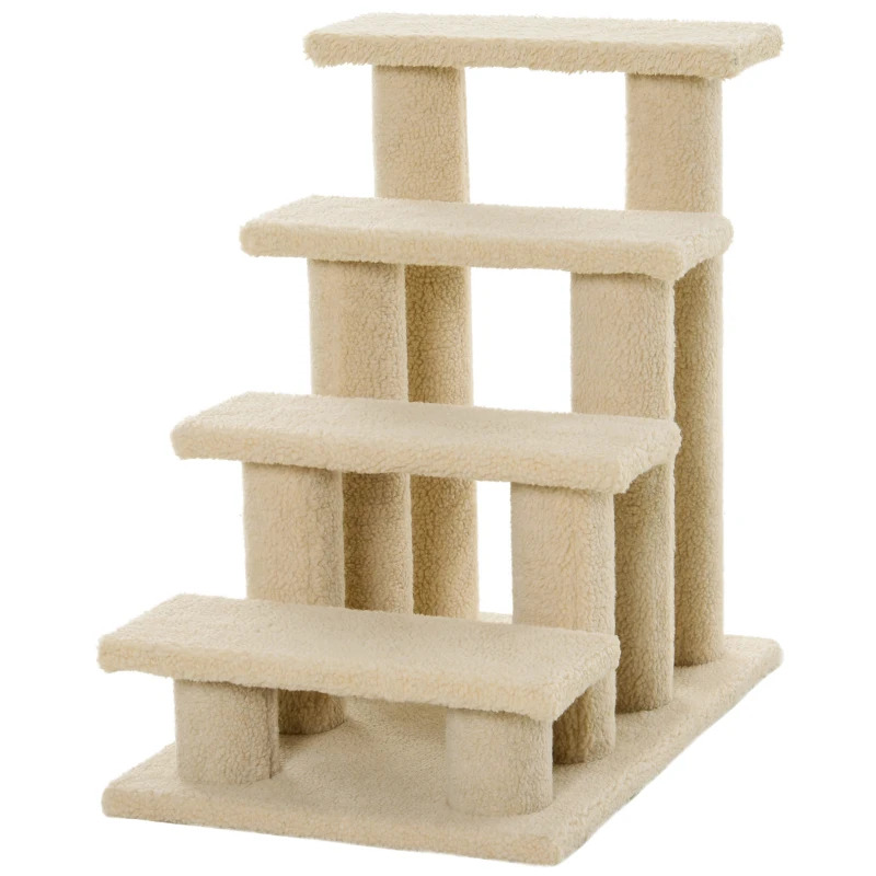 PawHut 23.5" 4 Tier Pet Stairs Dog Cat Step Scratch Post Furniture, Cream White