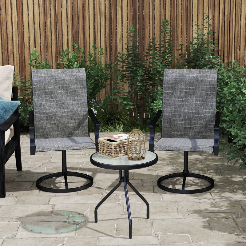 Outsunny Patio Swivel Chairs Set of 2, High Back Patio Dining Chairs with All-Weather Mesh for Backyard, Lawn, Garden, Gray