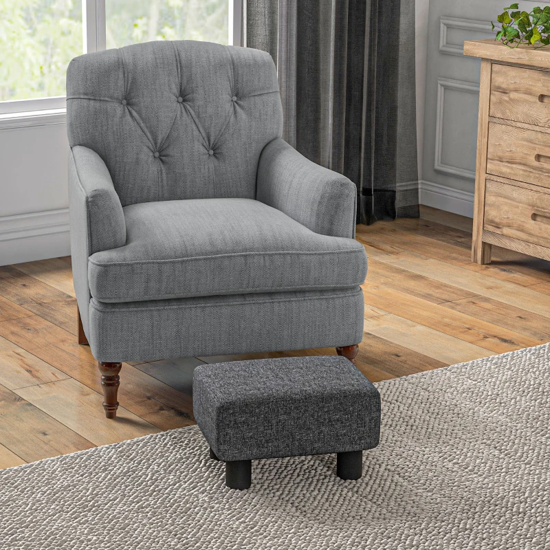 HOMCOM Small Ottoman Foot Rest, Foot Stool with Linen Fabric Upholstery and Plastic Legs, Cube Ottoman, Charcoal Gray