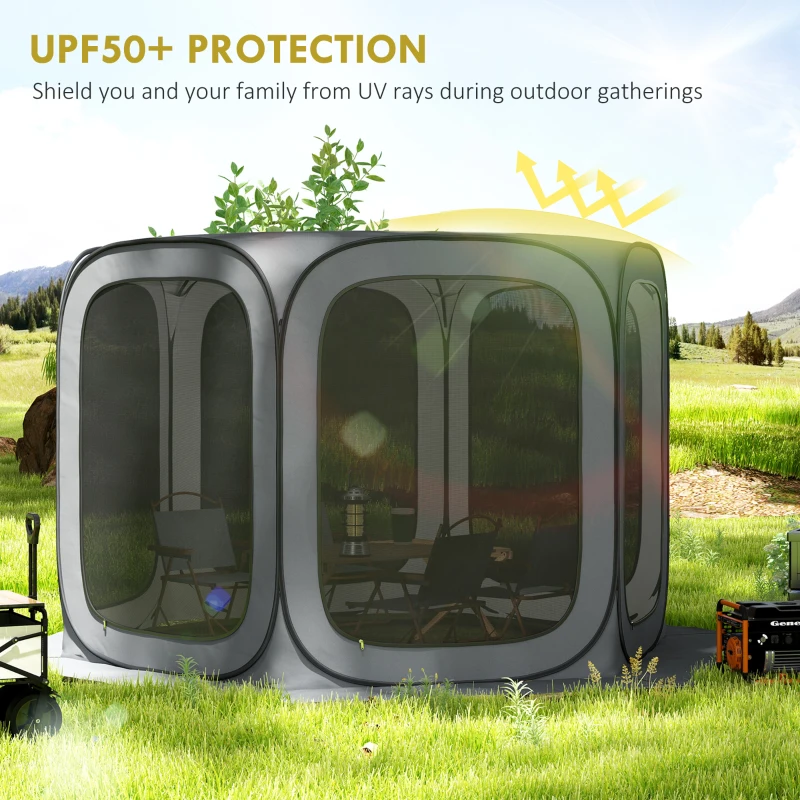 Outsunny 11 x 11ft Pop Up Screen Tent, UPF50+ Portable Camping Gazebo Screen House with Carry Bag, Dark Gray