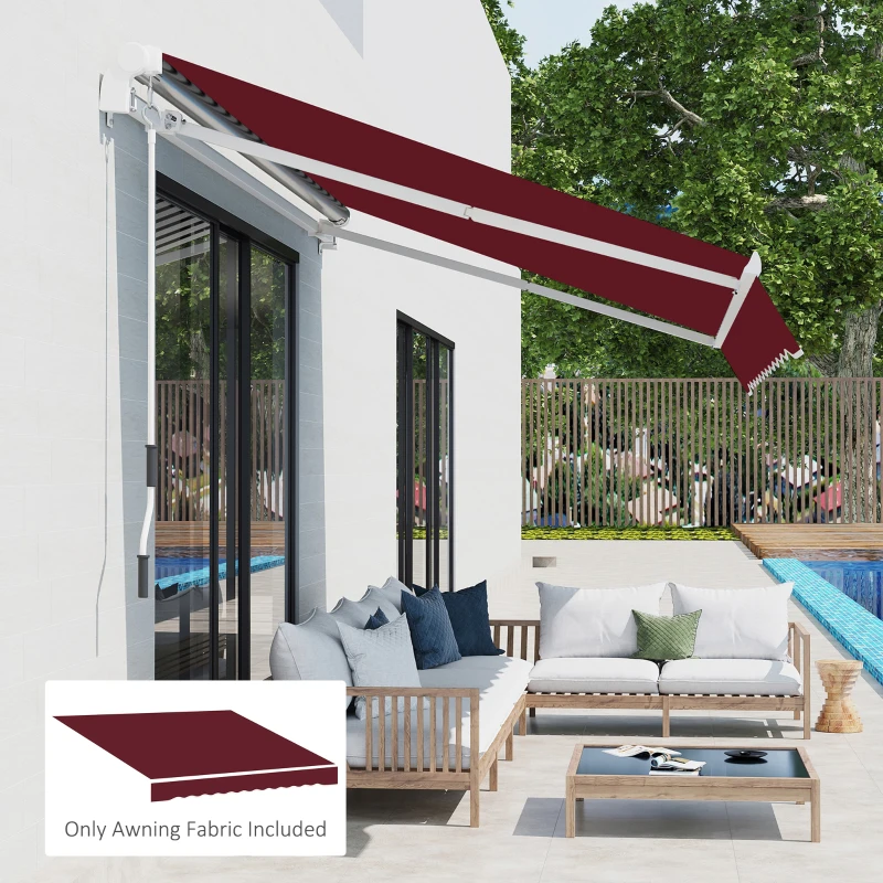 Outsunny 9' x 8' Outdoor Sunshade Canopy Awning Cover, Retractable Awning Fabric Replacement, UV Protection, Wine Red