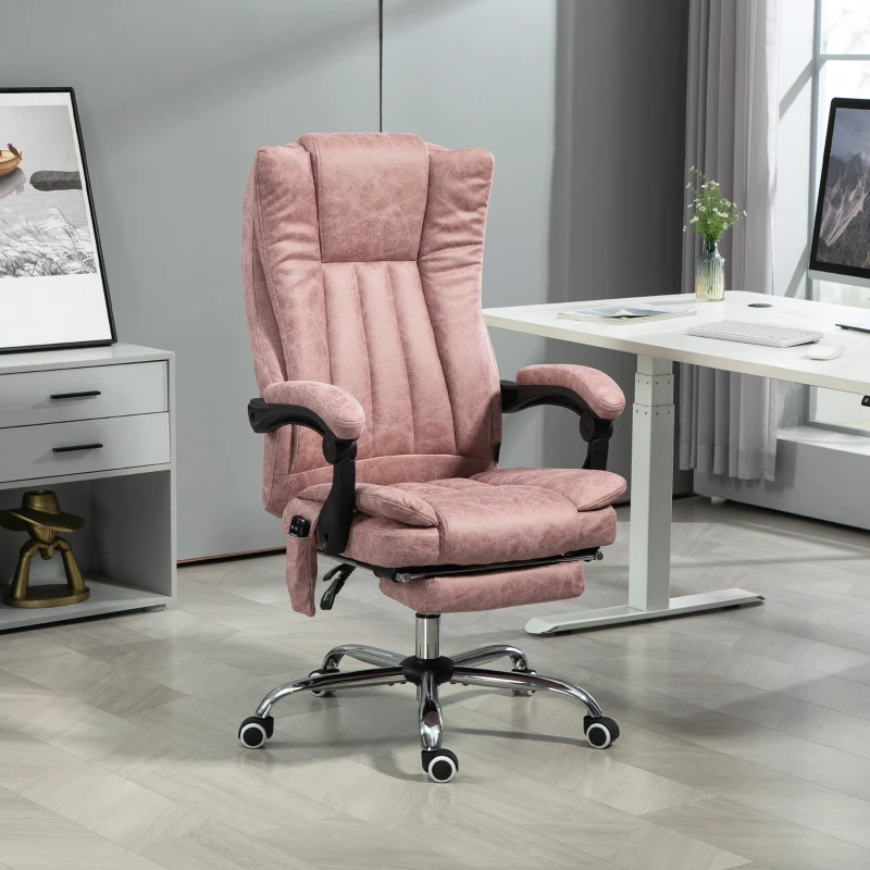 Vinsetto Massage Office Chair with 6 Points and Heat, Reclining Computer Chair with Adjustable Height and Footrest, Pink