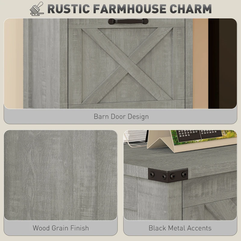 HOMCOM Vertical Filing Cabinet with 3 Drawers, Rustic Farmhouse Office Storage Cabinet for A4, Letter Size, Stone Grey