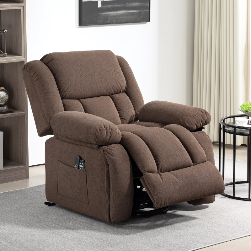 HOMCOM Overstuffed Power Lift Recliner Chair with Vibration Massage and Heat, Side Pockets, Pocket Spring, for Adults, Brown