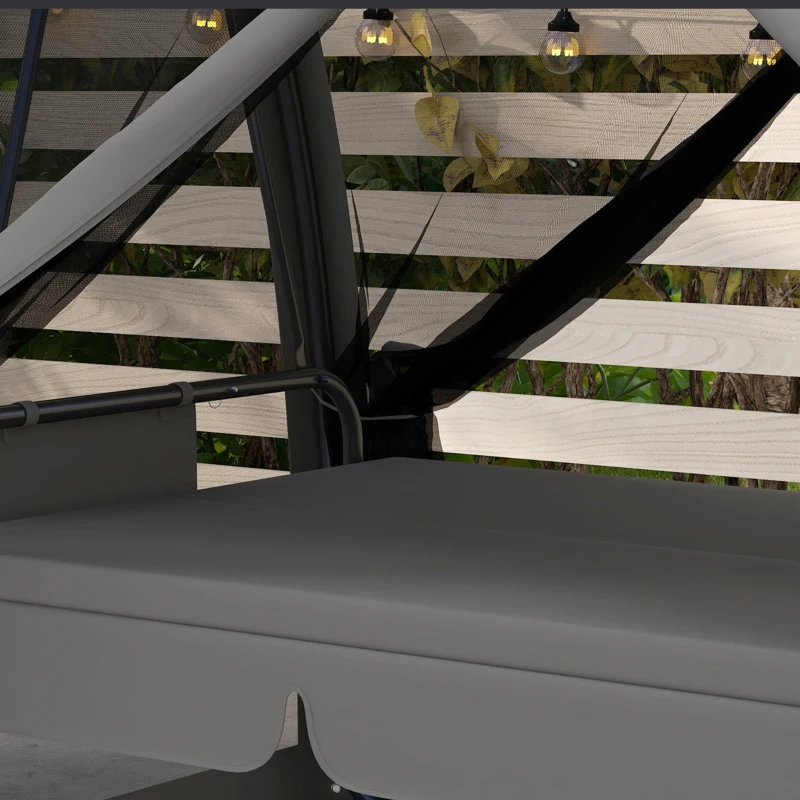 Outsunny 3-Seater Outdoor Swing Chair Chaise Lounger Bed Garden Hammock with Steel Stand, Canopy Netting Walls, Dark Grey