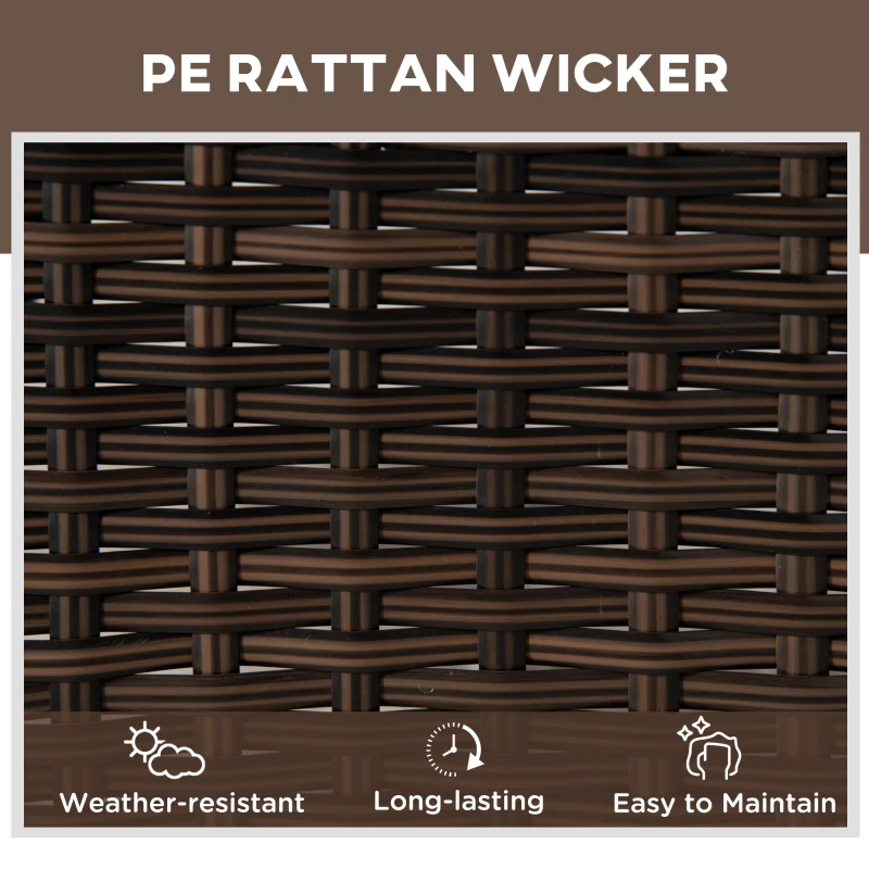 Outsunny 3 Pieces Wicker Patio Lounger Set with Table, PE Rattan Outdoor Lounge Chair Set with Cushions, Wheels, 5-Level Reclining Backrest, Headrest, Brown/Blue