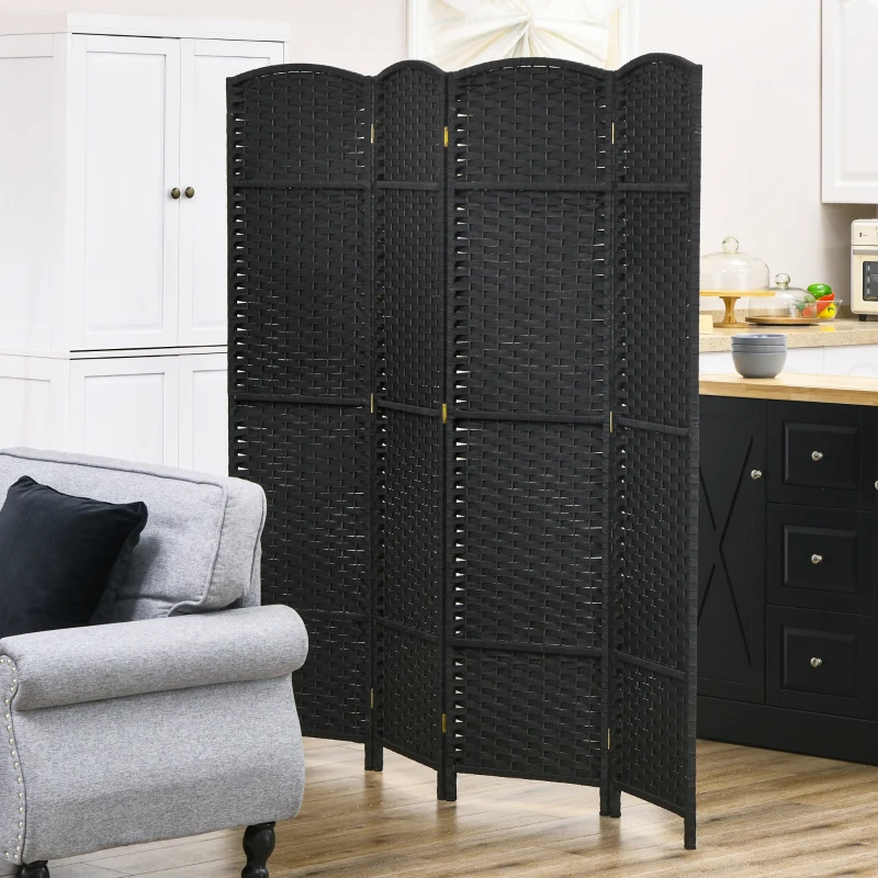 HOMCOM Folding Room Divider Screen 4 Panel 5.6 ' Tall Privacy Screen Freestanding Room Partition for Home Office, Black