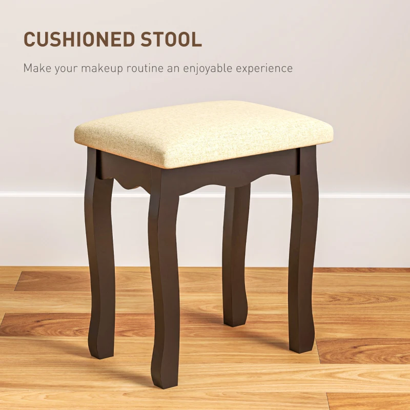 HOMCOM Makeup Vanity Table with Stool, Vanity Set with 10 LED Lights, 5 Drawers and 3 Compartments, Black