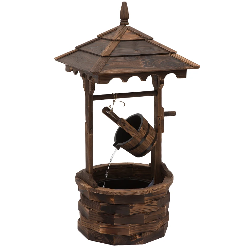 Outsunny Outdoor Waterfall Fountain w/ Pump Natural Wood Wishing Well Garden Decor, 22.5x22.5x47.25