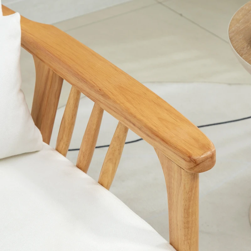 HOMCOM Armchair Upholstered Lounge Chair with Rubber Wood Frame Throw Pillows and Comfortable Cushion, White