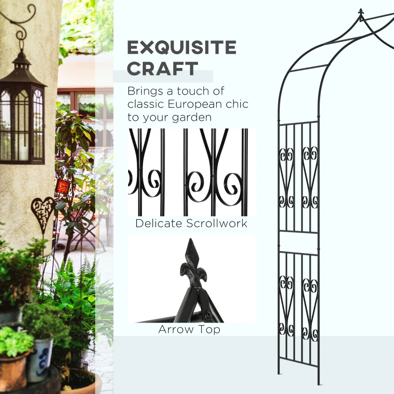 Outsunny 8.7FT Garden Arch Trellis, Outdoor Wedding Arbor for Ceremony with Scrollwork Design for Climbing Roses, Vines and Plants