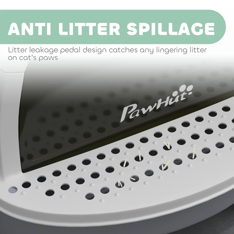 PawHut Cat Litter Box with Lid, Front Door Flap, Scoop, Handle, Easy Clean, for Small and Medium Cats, Grey