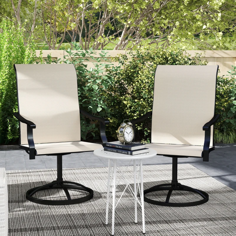 Outsunny Patio Swivel Chairs Set of 2, High Back Patio Dining Chairs with All-Weather Mesh for Backyard, Lawn, Garden, Beige
