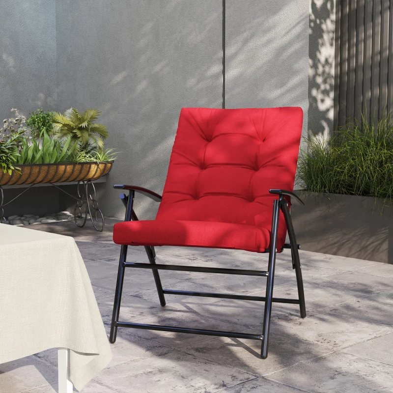 Outsunny Foldable Lounge Chair, Fabric Upholstered Recliner, Outdoor Lounger with Armrest, Metal Frame for Backyard, Red