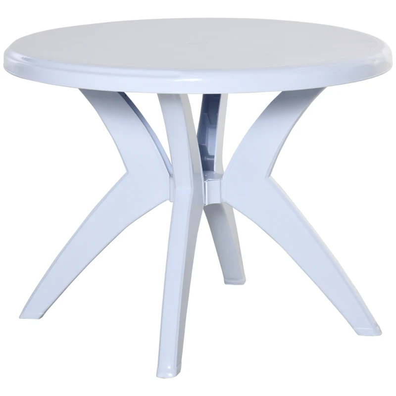 Outsunny Patio Dining Table with Umbrella Hole Round Outdoor Bistro Table for Garden Lawn Backyard, White