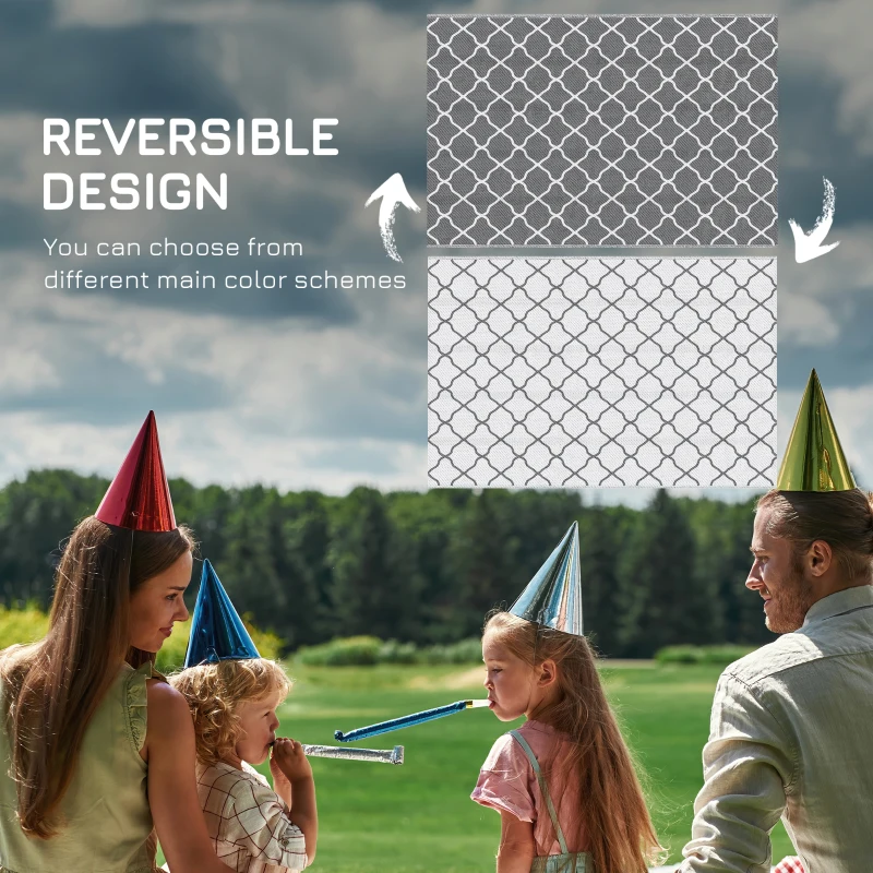 Outsunny Waterproof  Outdoor Rug, 6' x 9' RV Rug Reversible Mat for Backyard, Deck, Picnic, Beach, Camping, Grey & White Net