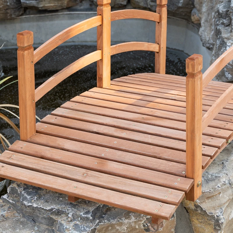 Outsunny 5FT Wooden Garden Bridge Classic Arc Footbridge with Guardrails for Stream Pond Walkway, Orange