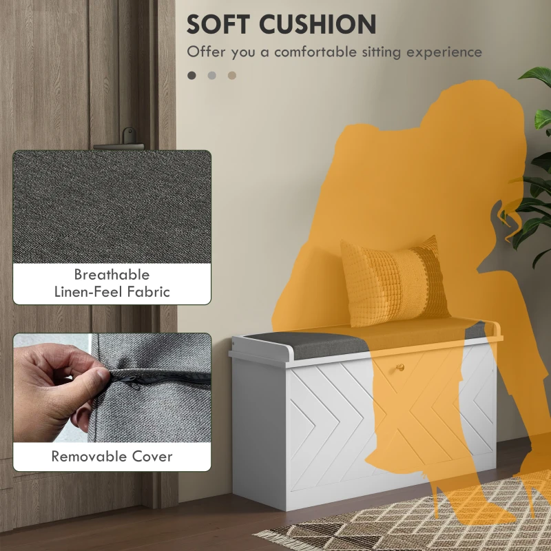 HOMCOM Shoe Storage with Seat, Upholstered Hallway Bench, Shoe Bench with Flip Drawer, Adjustable Shelf for 8 Pairs of Shoes